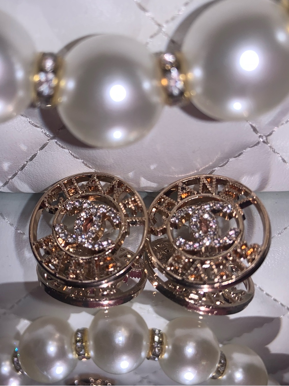 Crystal and Gold Chanel button set of 2